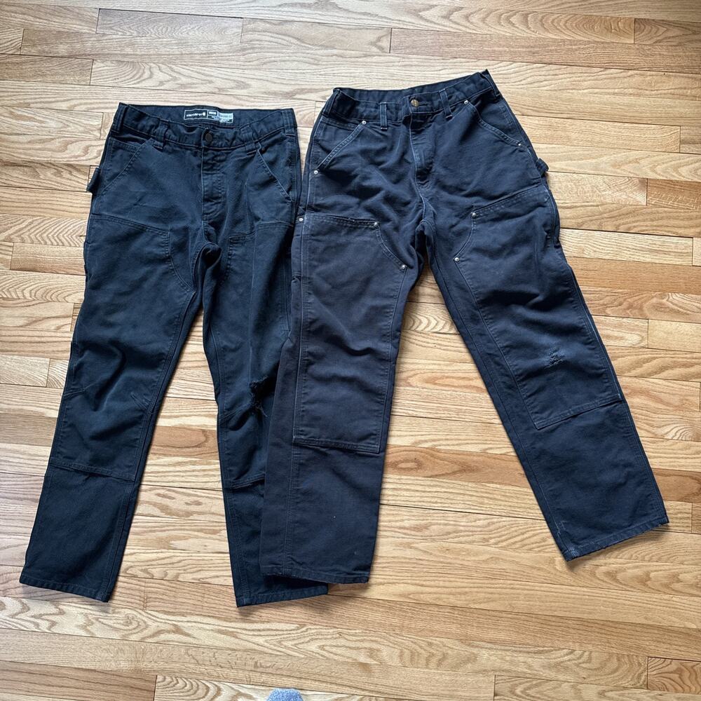 VTG Carhartt Double Knee Pants B01 BLK 30x30 Black Distressed Faded USA Two Pair